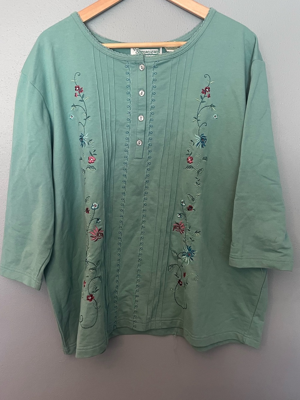 Vintage Shenanigans Embroidered Henley Top
